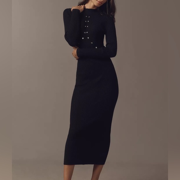 Anthropologie Dresses & Skirts - Anthropologie Long-Sleeve Mock Neck Studded Sweater Midi Dress